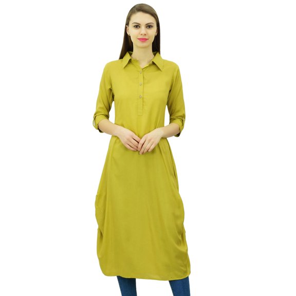Phagun Indian Cotton Blend Kurti Kurta Casual Wear Collar Neck Tunic For Womens
