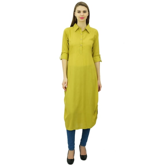 Phagun Indian Cotton Blend Kurti Kurta Casual Wear Collar Neck Tunic For Womens