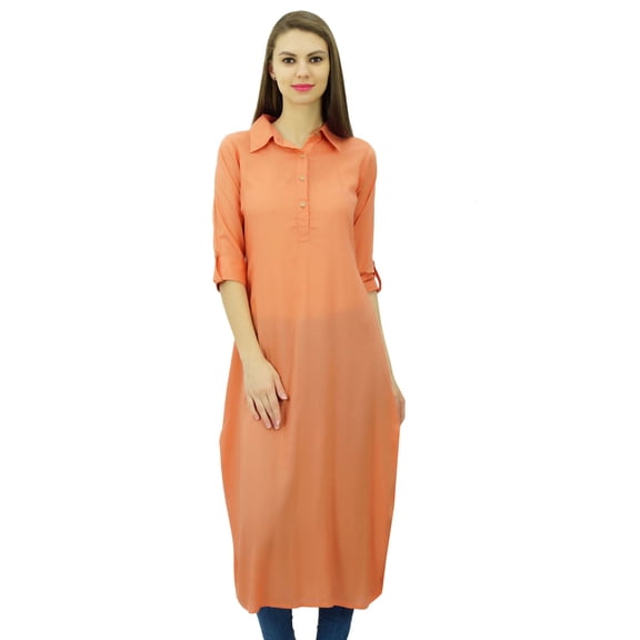 Phagun Indian Cotton Blend Kurti Kurta Casual Wear Collar Neck Tunic For Womens
