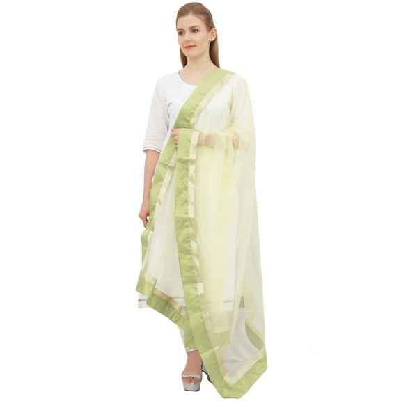 Phagun Indian Designer Net Dupatta Long Stole Women Hijab Scarf Throw-Green