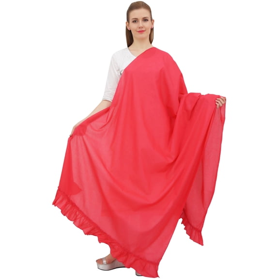 Phagun Indian Neck Wrap Cotton Dupatta Women Ethnic Chunni Ruffled Scarf-Dark Peach