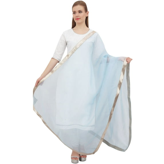 Phagun Indian Organza Dupatta Chunni Long Stole Throw Scarf Gift For Her-Blue