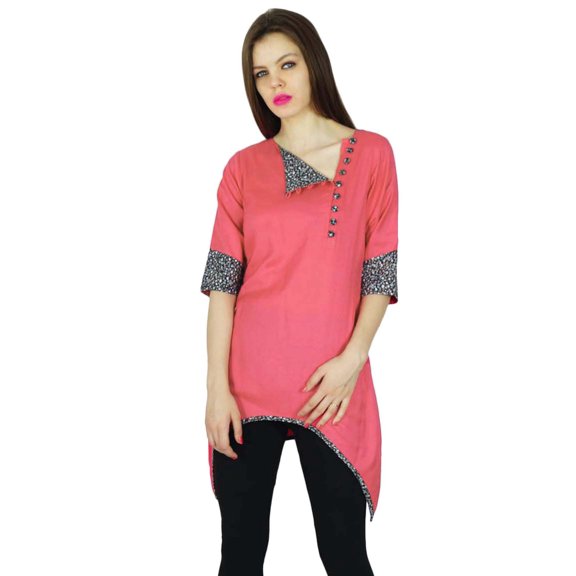 Phagun Indian Pink Kurti Top Designer Kurta Women Rayon Casual Top Tunic Dress