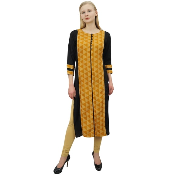 Phagun Indian Tunic Black Women's Casual Wear Designer Kurti Straight Kurta-14