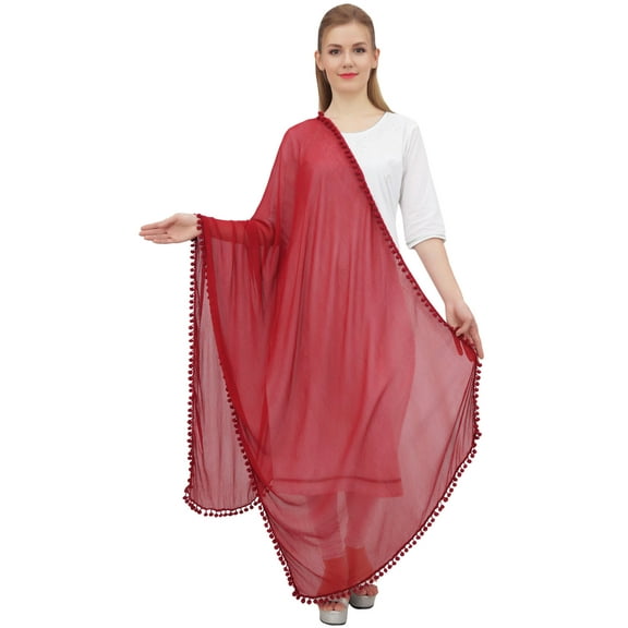 Phagun Indian Women Chiffon Dupatta Neck Wrap Long Stole Scarves Chunni-Maroon