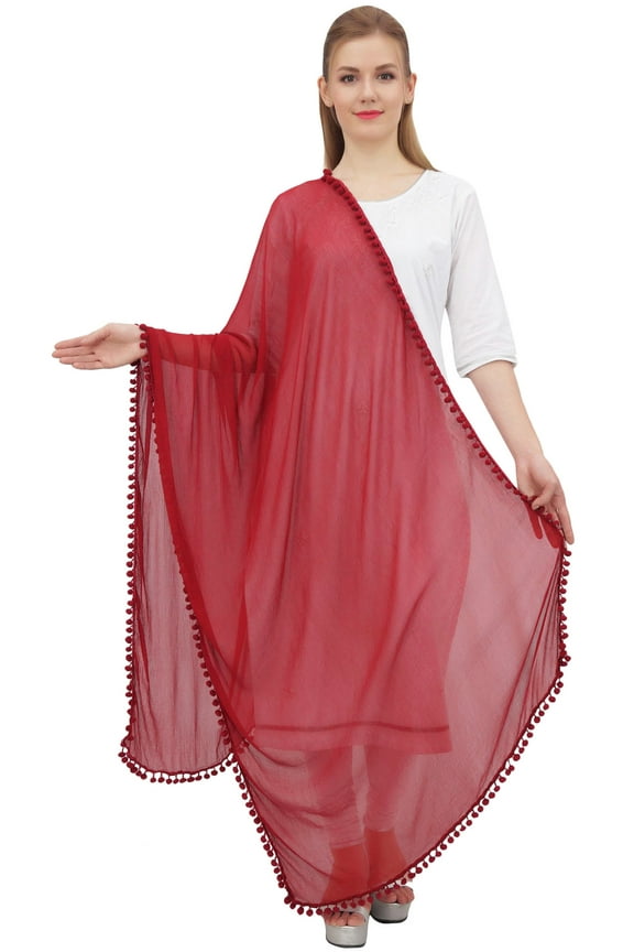 Indian Women Chiffon Dupatta Neck Wrap Long Stole Scarves Chunni-Maroon