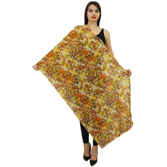 Phagun Indian Women Neck Wrap Digital Print Scarf Cotton Voile Long Stole-Yellow