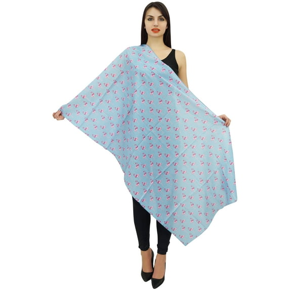 Phagun Indian Women Wrap Scarf Flamingo Print Cotton Voile Sarong Shawl-Light Blue