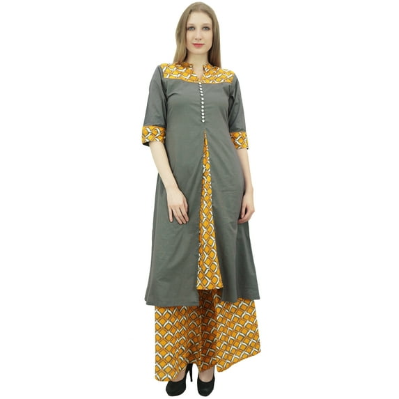 Phagun Indian Women's Clothing Gray A-Line Kurti Kurta Dress With Palazzo-24