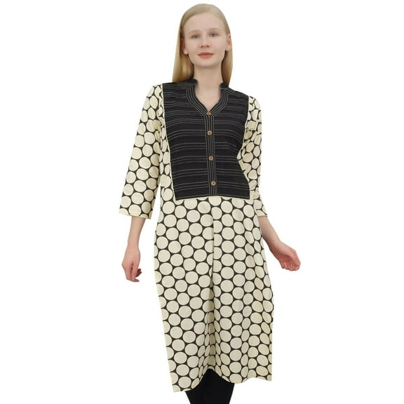 Phagun Indian Women's Designer Beige Kurta Kurti Tunic Pin Tuck Ethnic Dress-16