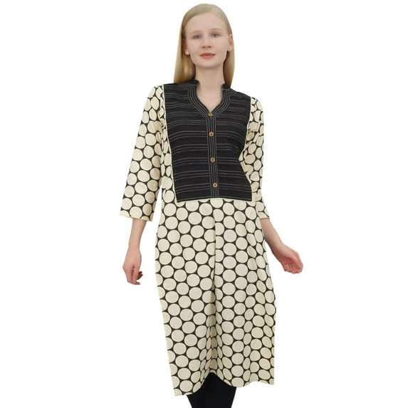 Phagun Indian Women's Designer Beige Kurta Kurti Tunic Pin Tuck Ethnic Dress-8