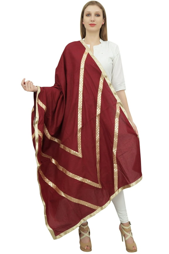 Indian Women's Designer Chunni Cotton Dupatta Ethnic Stole Scarves-Maroon