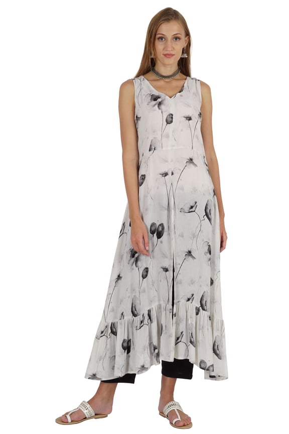 Indo Western Printed Flared Kurti For Womens Sleeveless Indian Traditional Wear