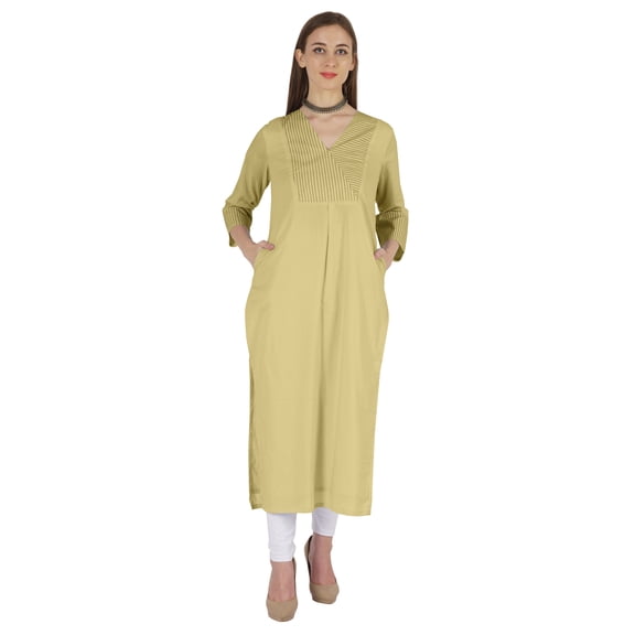 Phagun Indo WesternSolid Kurti For Women's V-Neck W/ Side Slit Indian Traditional Wear