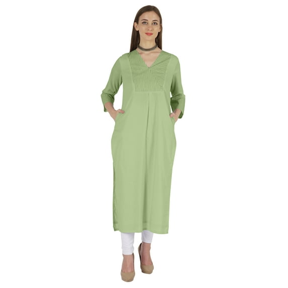 Phagun Indo WesternSolid Kurti For Women's V-Neck W/ Side Slit Indian Traditional Wear