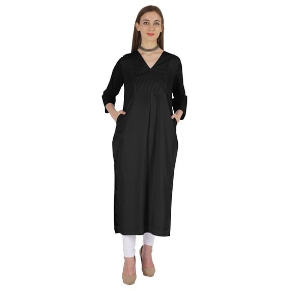 Phagun Indo WesternSolid Kurti For Women's V-Neck W/ Side Slit Indian Traditional Wear