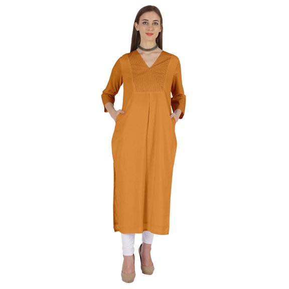 Phagun Indo WesternSolid Kurti For Women's V-Neck W/ Side Slit Indian Traditional Wear