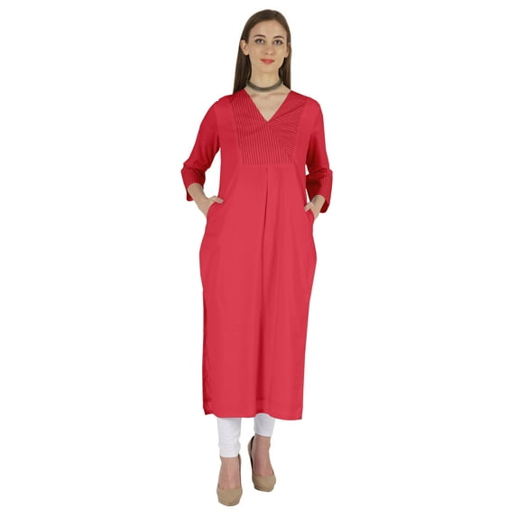 Phagun Indo WesternSolid Kurti For Women's V-Neck W/ Side Slit Indian Traditional Wear