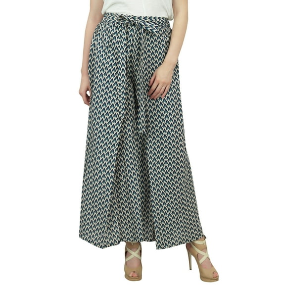 Phagun Ladies Printed Fisherman Harem Elastic Waist Blue Summer Pants-Small