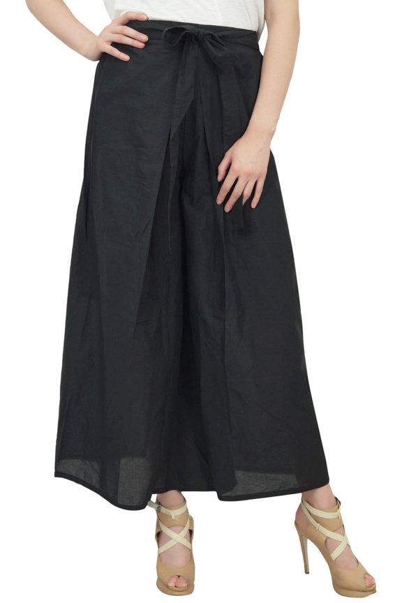 Ladies Solid Black Fisherman Harem Pants Casual Wear Self Tie Waist-XL
