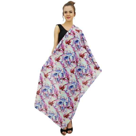 Phagun Leaf Print Women Designer Cotton Voile Long Stole Neck Wrap Scarf-Purple