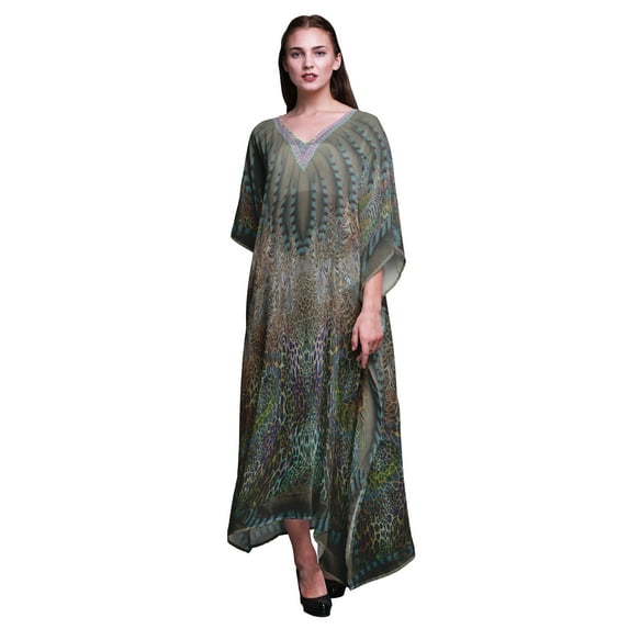 Phagun Leopard Animal Skin Beach Kaftan Bikini Cover up Womens Maxi Dress Long Caftan-S-L