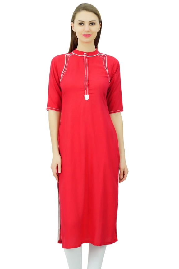 Mandarin Collar Kurti For Womens Ethnic India Tunic Top Ladies Rayon Kurta