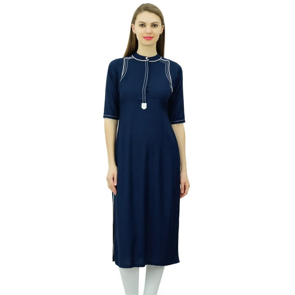 Phagun Mandarin Collar Kurti For Womens Ethnic India Tunic Top Ladies Rayon Kurta