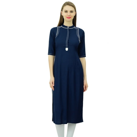 Phagun Mandarin Collar Kurti For Womens Ethnic India Tunic Top Ladies Rayon Kurta
