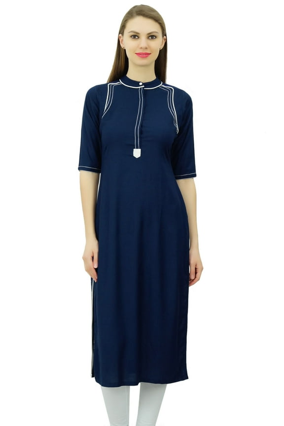 Mandarin Collar Kurti For Womens Ethnic India Tunic Top Ladies Rayon Kurta