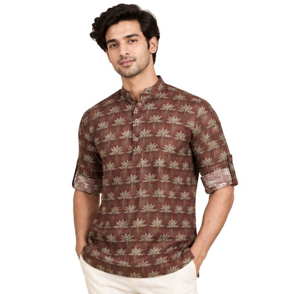 Phagun Mens Printed Cotton Short Kurta, Casual Indian Ethnic Wear for Men