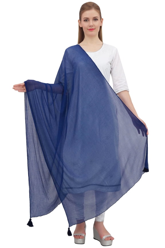 Neck Wrap Chiffon Tassel Summer Dupatta Women Long Stole Scarves-Navy Blue