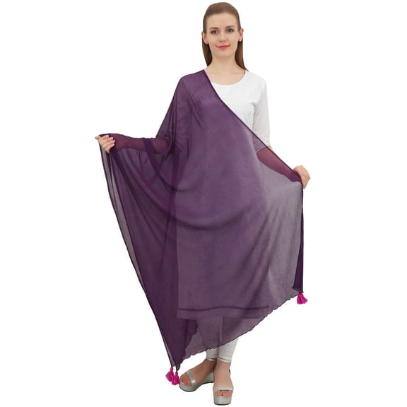 Phagun Neck Wrap Chiffon Tassel Summer Dupatta Women Long Stole Scarves-Purple