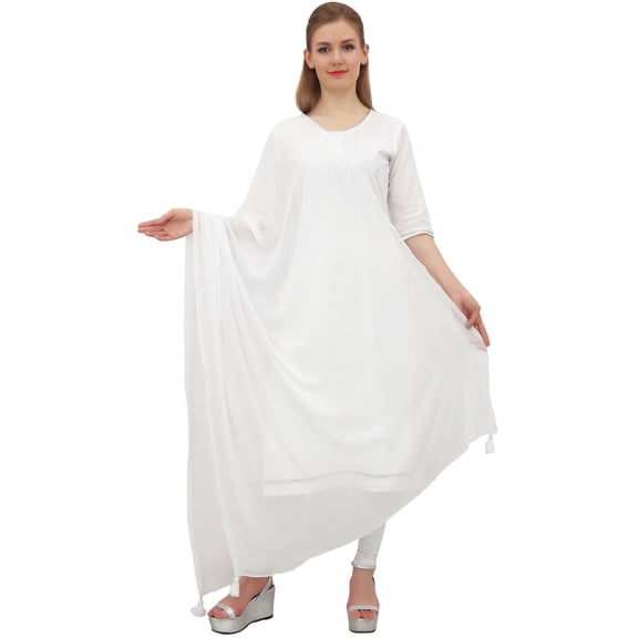 Phagun Neck Wrap Chiffon Tassel Summer Dupatta Women Long Stole Scarves-White