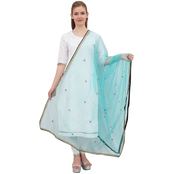 Phagun Net Dupatta Long Stole Scarf Women Ethnic Wrap Hizab Gift For Her-Teal Green