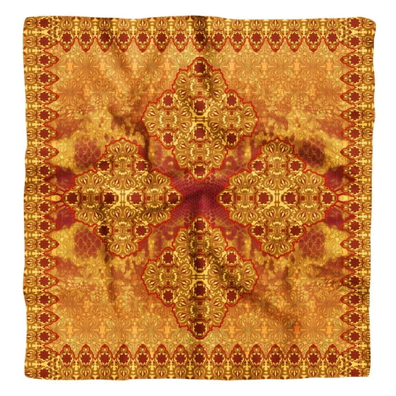 Phagun Orange Floral & Paisley Block Print Pure Silk Square&nbsp;Scarf&nbsp;Neck Wrap Summer Hair Bandanas For Women