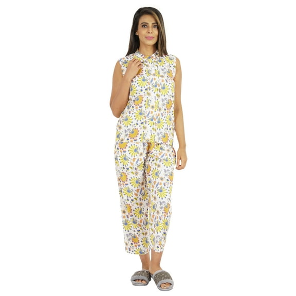 Phagun Pajamas Set Printed Rayon Sleepwear Sleeveless Nightwear For Women