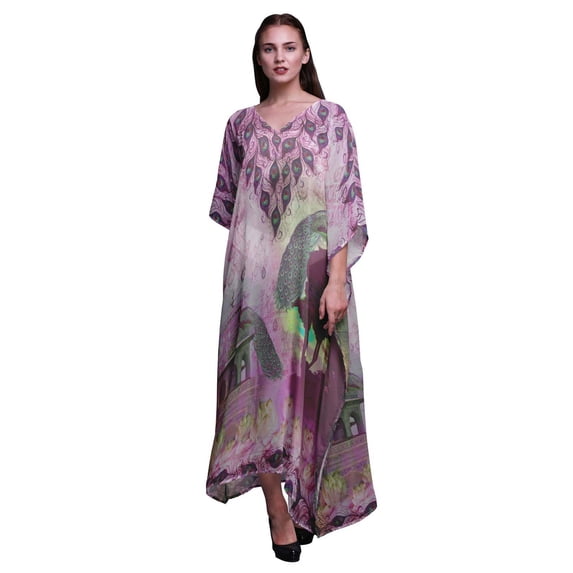 Phagun Peacock Mughal Womens Long Beach Kaftan Beachwear Bikini Coverup Maxi Dress-4X-5X