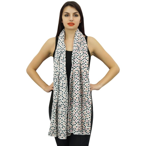 Phagun Polka Dot Print Cotton Voile Stole Shawl Women Neck Wrap Long Scarf-White