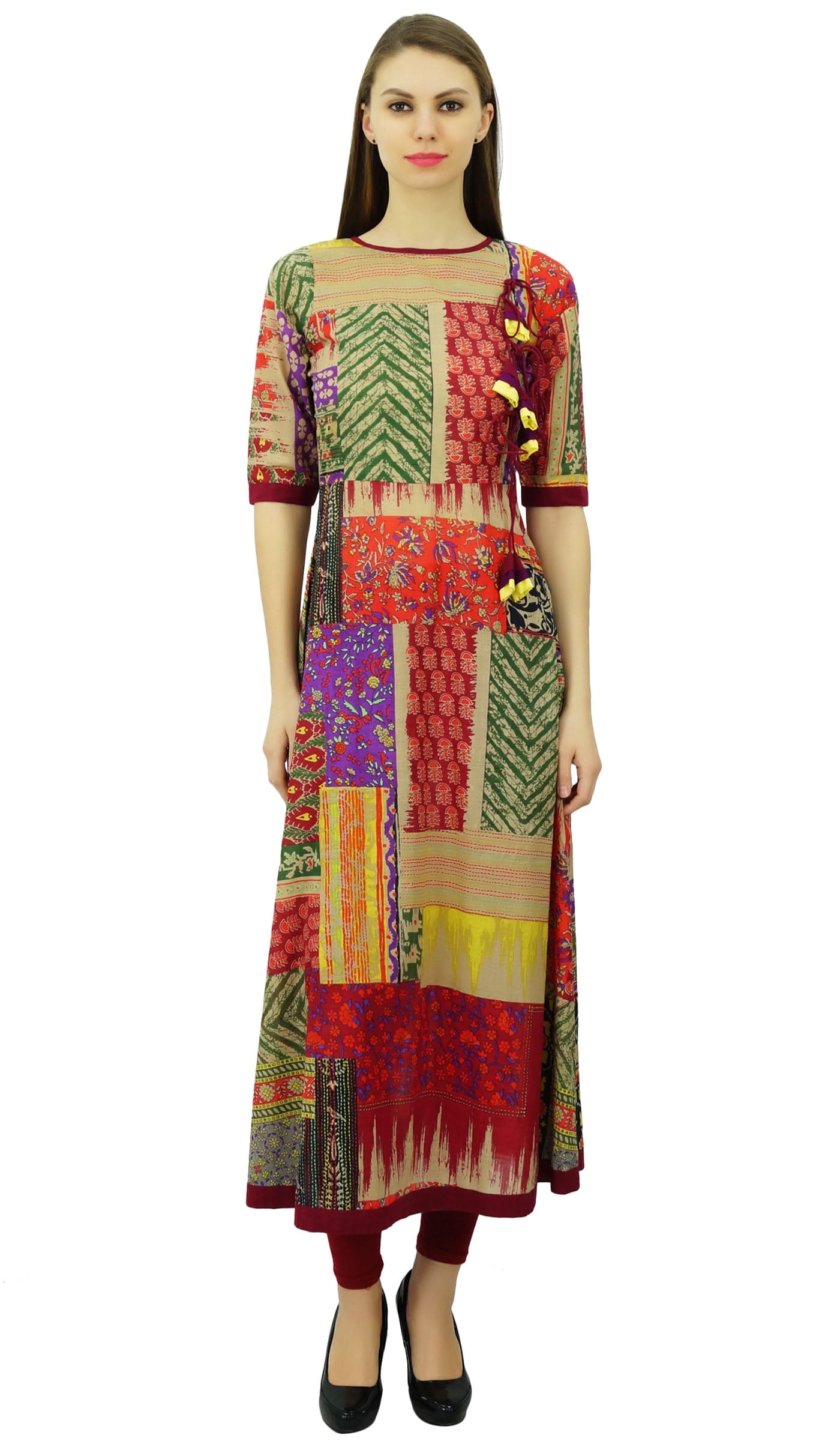 Phagun Printed A-Line Cotton Designer Kurti Long Dress Flared Tunic Kurta, Women's, Size: 14