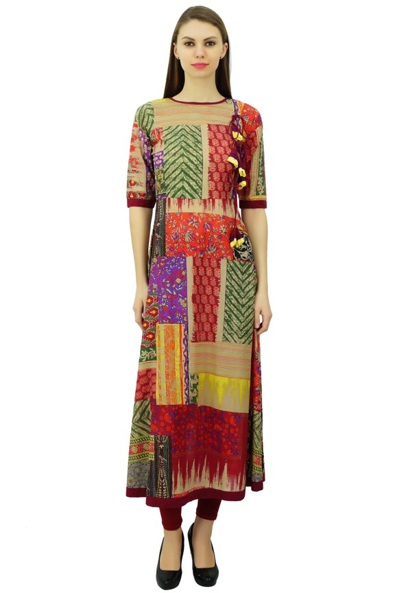 Printed A-Line Cotton Designer Kurti Long Dress Flared Tunic Kurta