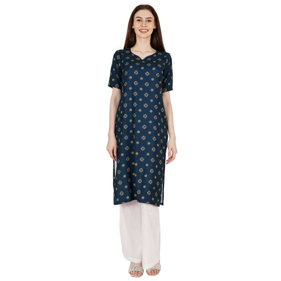 Phagun Printed Kurti For Women Short Sleeve Knee Length Polyester Kurta Top