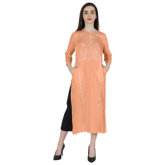 Phagun Rayon Gota Patti Long DesignerKurtiFor Women's Indian Ethnic Wear Solid Kurta