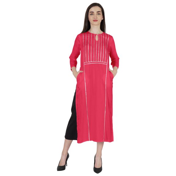 Phagun Rayon Gota Patti Long DesignerKurtiFor Women's Indian Ethnic Wear Solid Kurta