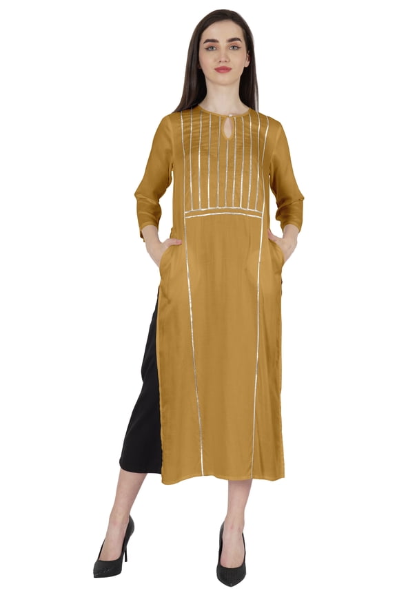 Rayon Gota Patti Long DesignerKurtiFor Women's Indian Ethnic Wear Solid Kurta