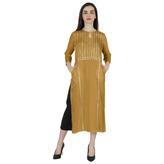 Phagun Rayon Gota Patti Long DesignerKurtiFor Women's Indian Ethnic Wear Solid Kurta