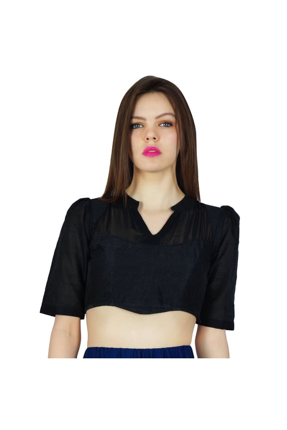 Ready- Made Designer Blouse Dupion And Georgette Crop- Top Choli