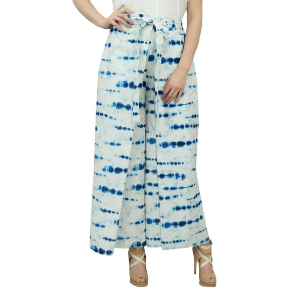 Phagun Shibori Printed Yoga Trousers White Fisherman Pant Indian Clothing-S