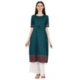 thumbnail image 1 of Phagun Solid A-Line Kurtis For Women Poly Crepe Short Sleeve Buttoned Long Ethic Kurta, 1 of 7