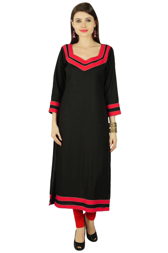 Solid Kurta Women Ethnic Rayon Kurti Bollywood Top Tunic Dress
